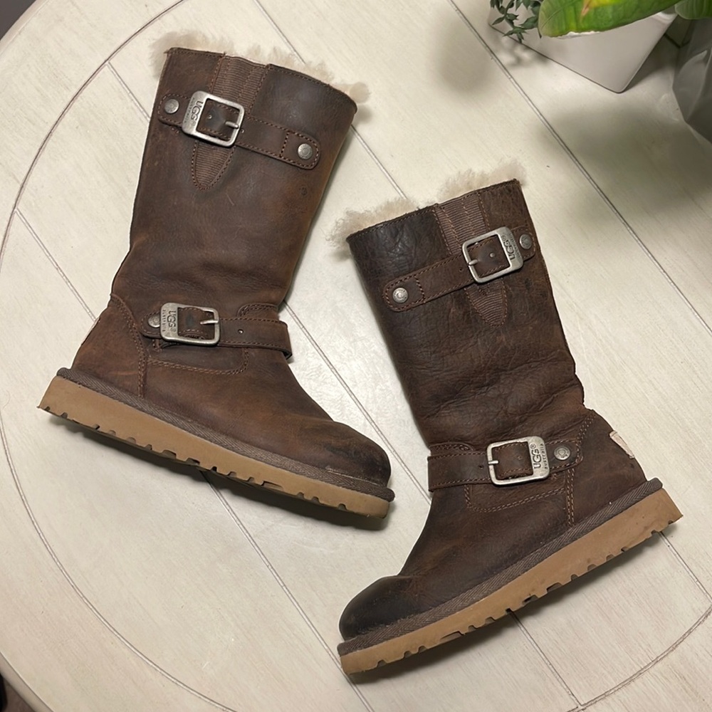 UGG Kids Kensington Toast Leather Buckle Boots